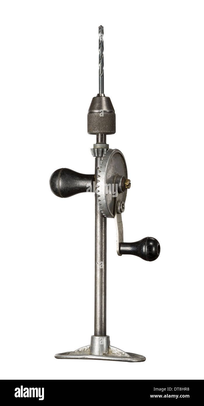 Old hand drill isolated on white background  Stock Photo