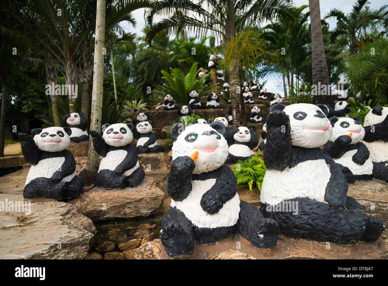 panda bears sculptures, Nong Nooch Tropical Garden and Resort, Thailand Stock Photo