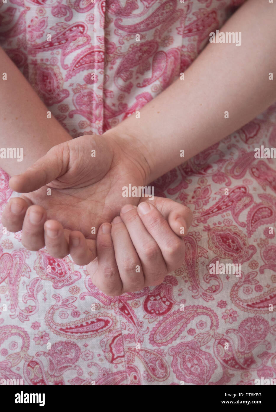 Pink Dress Girl Hands Stock Photo Alamy