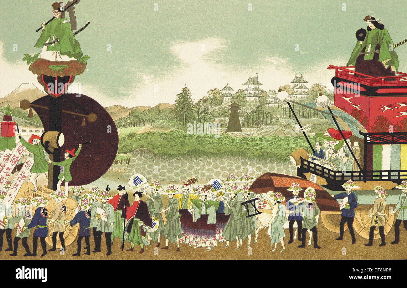 Merchant's great festival - Chromo-Lithography from original Japanese painting XIX th century Stock Photo