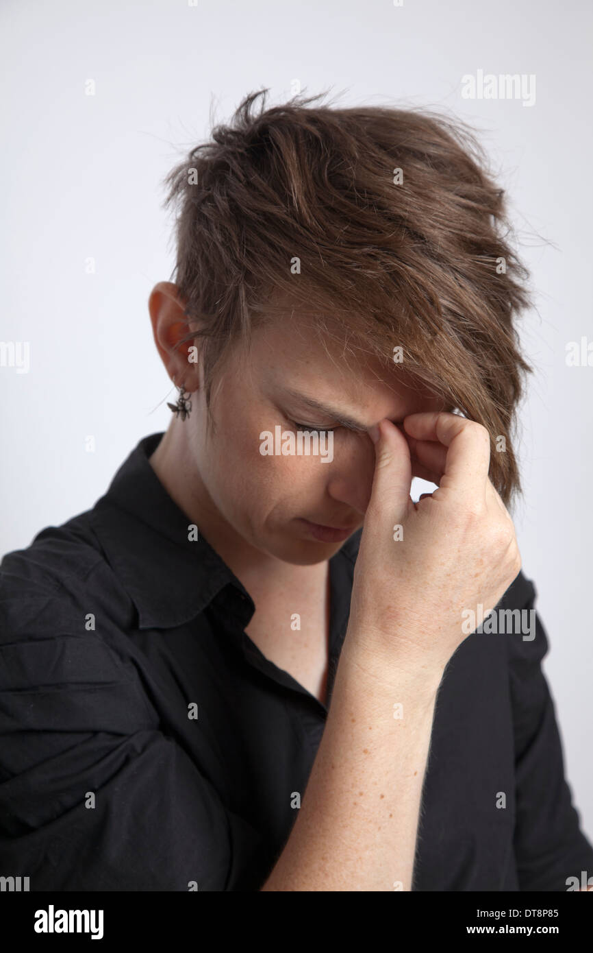 Short Haired Girl Headache Expression Stock Photo