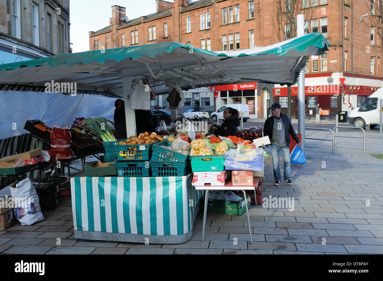 Fruit and veg stall in Bridgeton, Glasgow, Scotland, UK Stock Photo