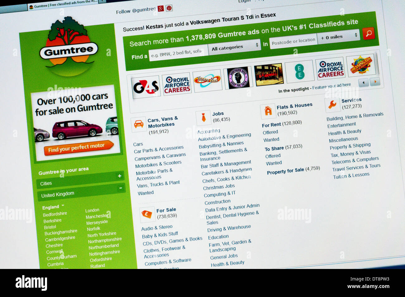 The website of Gumtree, an online classified ads and community website. Stock Photo