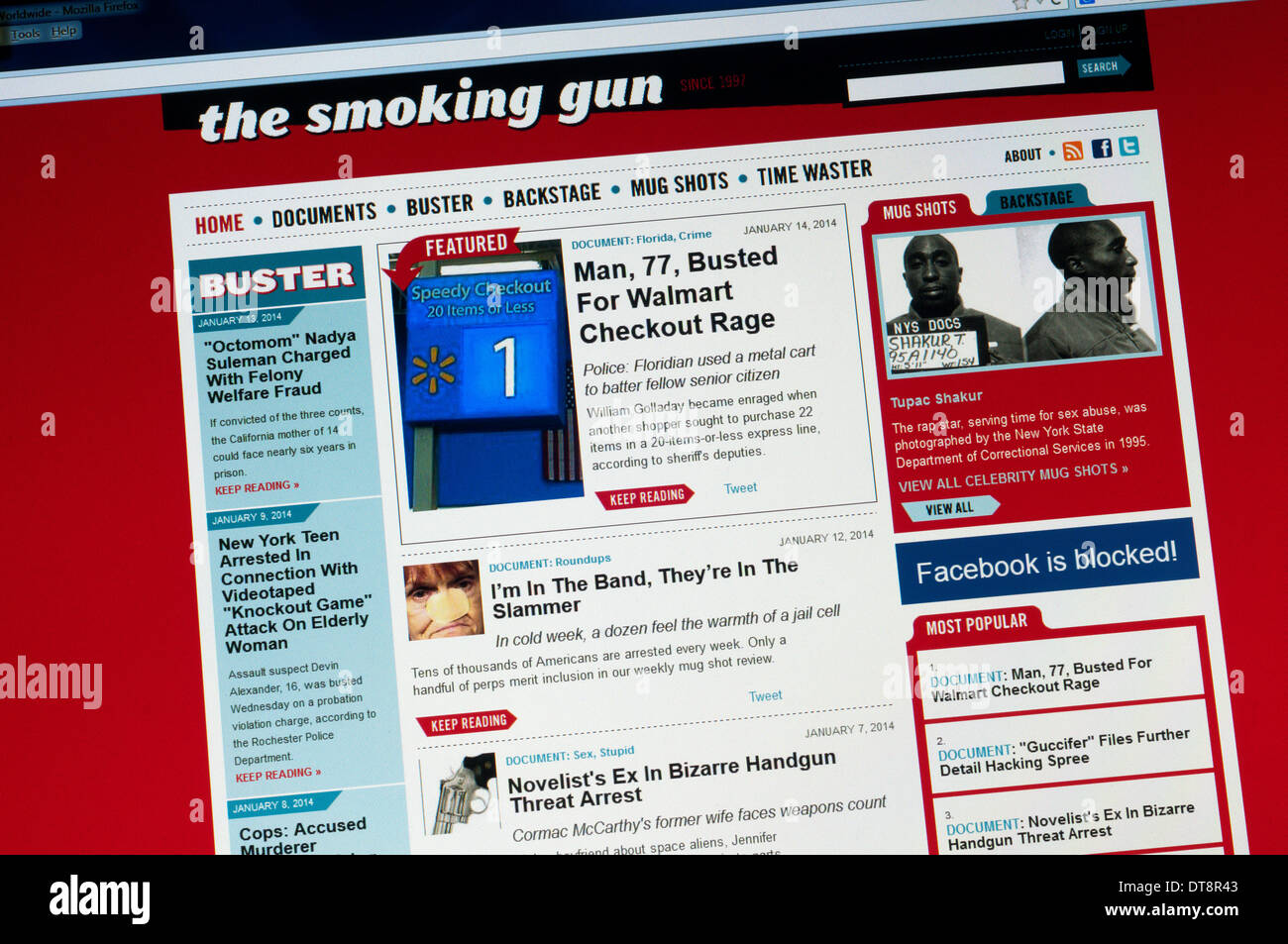 The home page of the Smoking Gun website that posts online US legal documents, arrest records, and police mugshots. Stock Photo