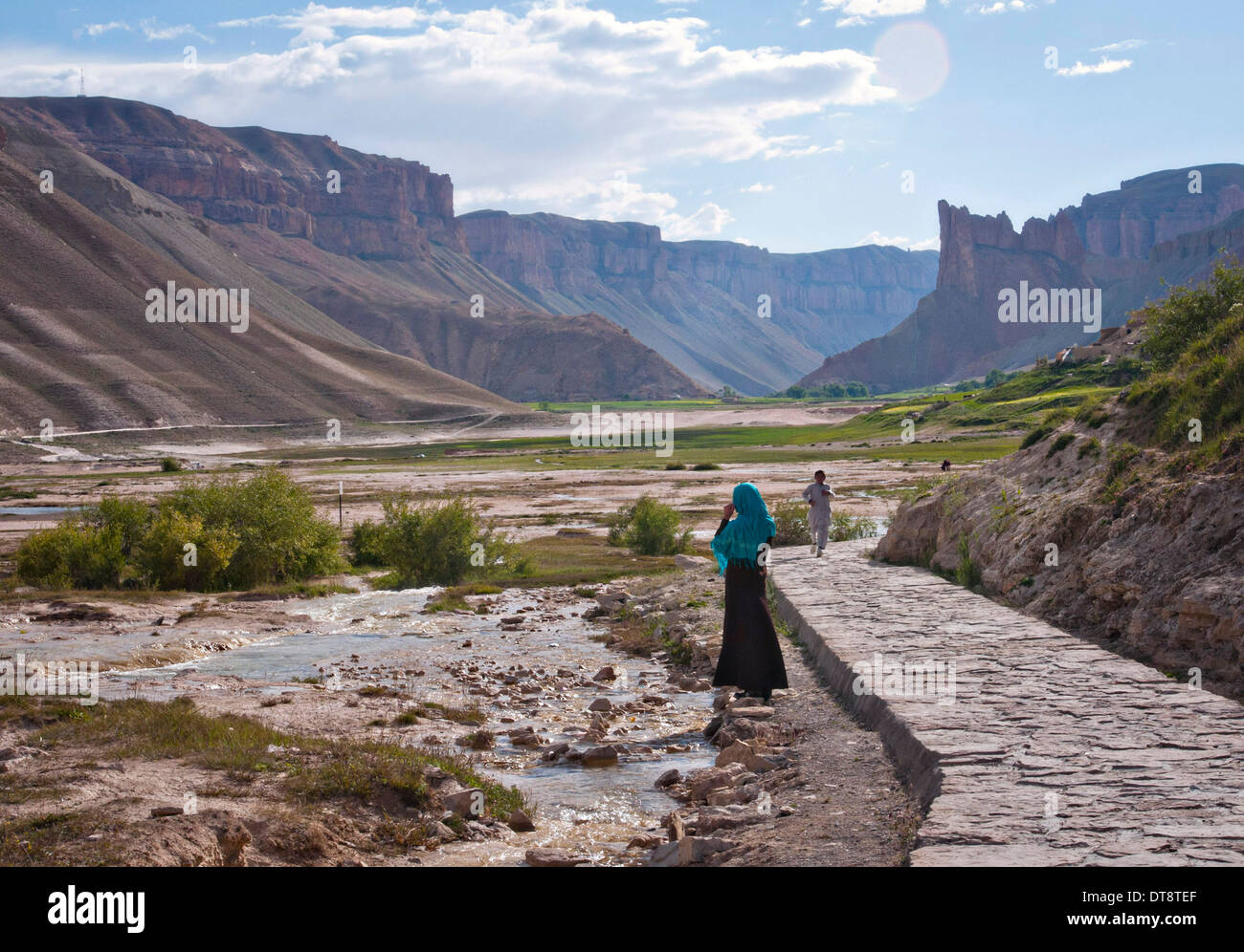 Afghan visitors at the Band-e-Amir National Park view the scenery June 27, 2012 in Bamyan, Afghanistan. Stock Photo