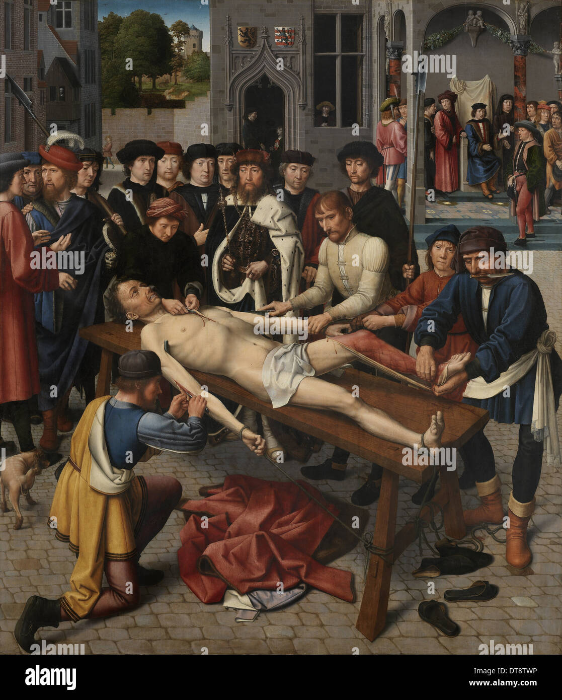 The Flaying of the Corrupt Judge Sisamnes (right panel), 1498. Artist: David, Gerard (ca. 1460-1523) Stock Photo