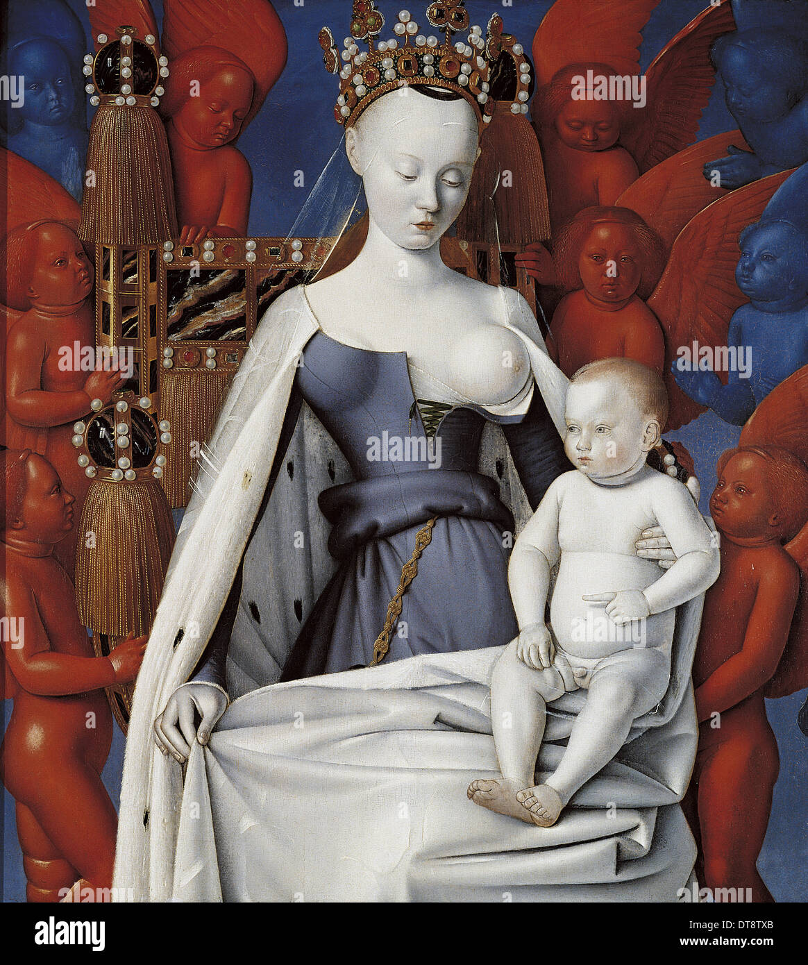 Virgin and Child Surrounded by Angels. Right wing of Melun diptych, c. 1450. Artist: Fouquet, Jean (1420–1481) Stock Photo