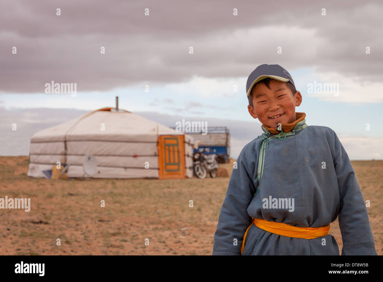 A young Mongolian nomad in front of his Ger Stock Photo - Alamy