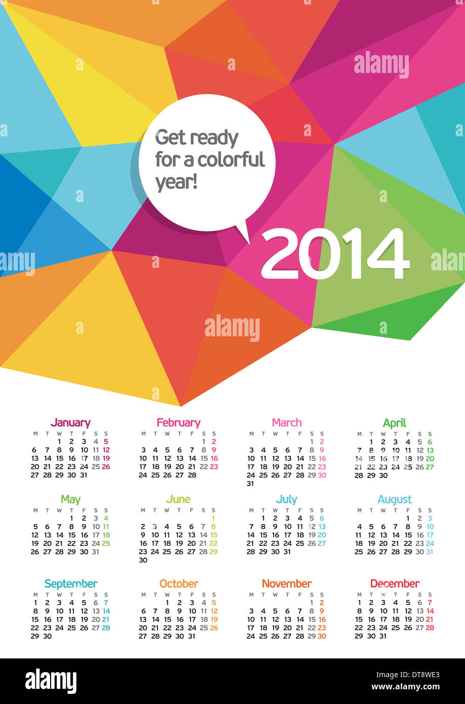 A colorful calendar - 2014 Stock Photo