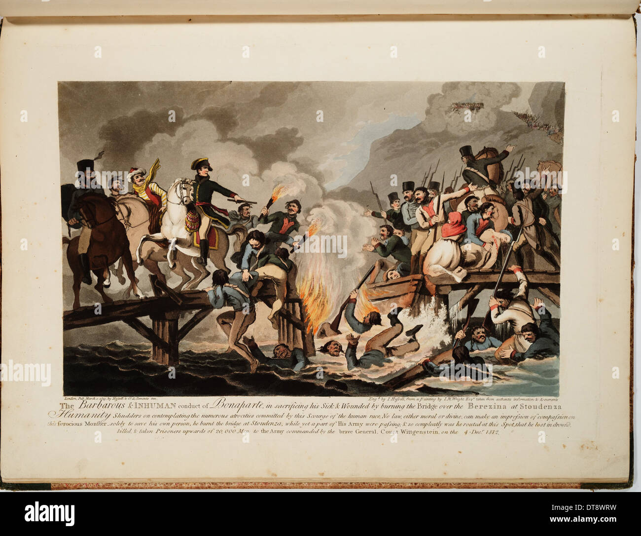 French army crossing the Berezina in November 1812, 1813. Artist: Hassell, John (1767-1825) Stock Photo