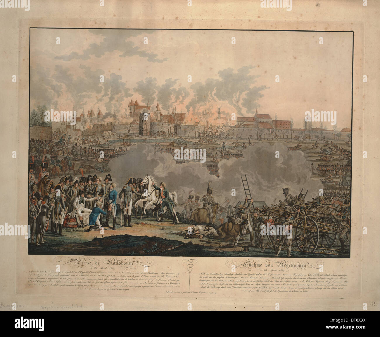 The Battle of Ratisbon on 23 April 1809, 1809. Artist: Rugendas, Johann Lorenz, the Younger (1775-1826) Stock Photo
