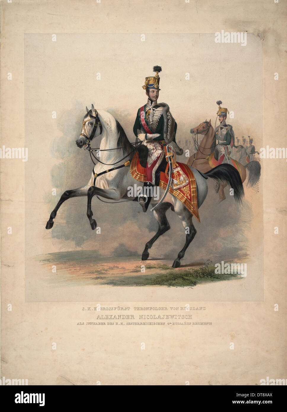 Grand Prince Alexander Nikolayevich as colonel-in-chief of the Austrian 4th Hussar Regiment, 1845. Artist: Anonymous Stock Photo