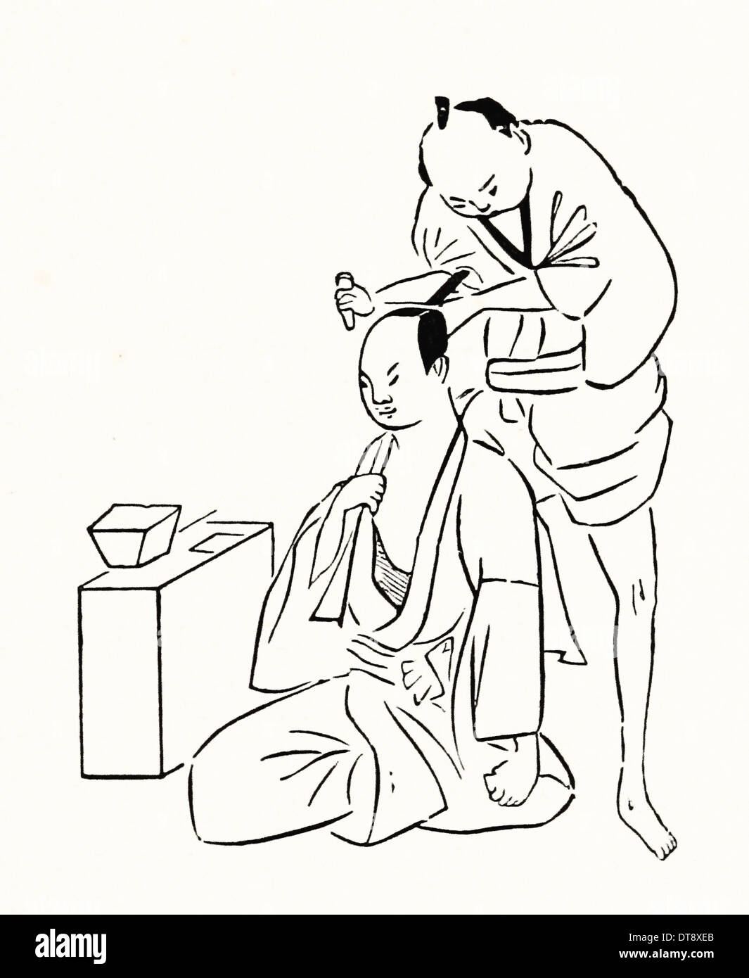Man capping another man - Japanese drawing XIX th century Stock Photo