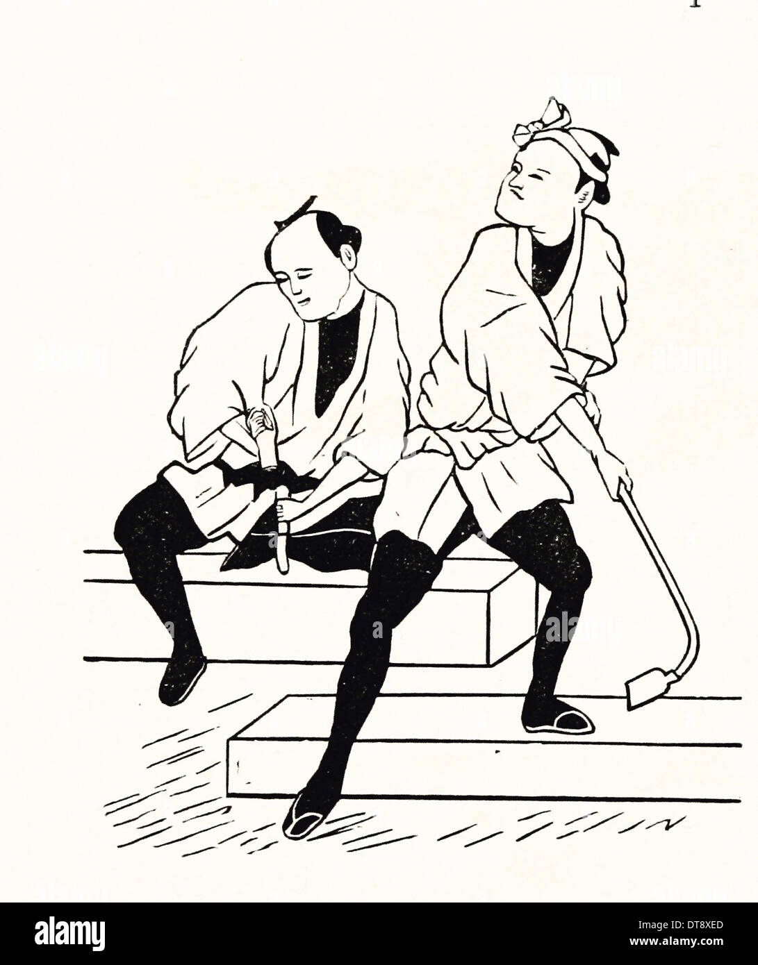 Carpenters at Work - Japanese drawing XIX th century Stock Photo