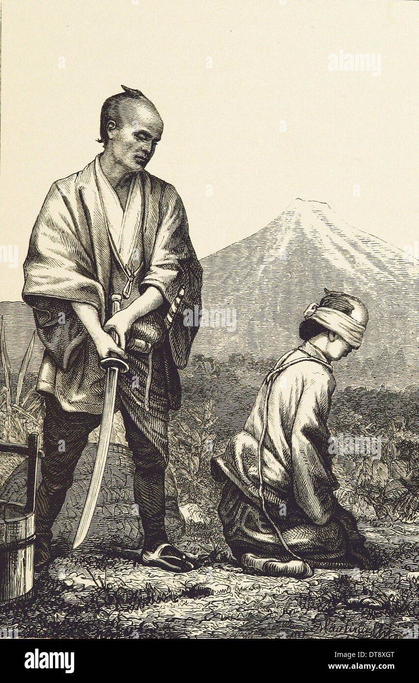 Japan : Execution by beheading with a sword - British Engraving XIX th century Stock Photo