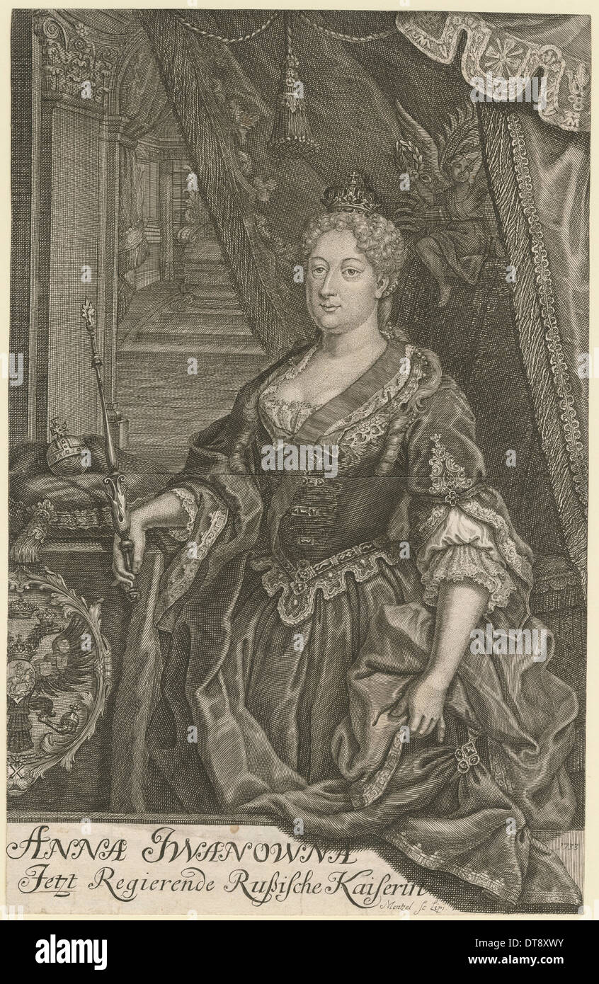 Portrait of Empress Anna Ioannovna (1693-1740), 1733. Artist: Mentzel (Menzel), Johann Georg (1677-1743) Stock Photo