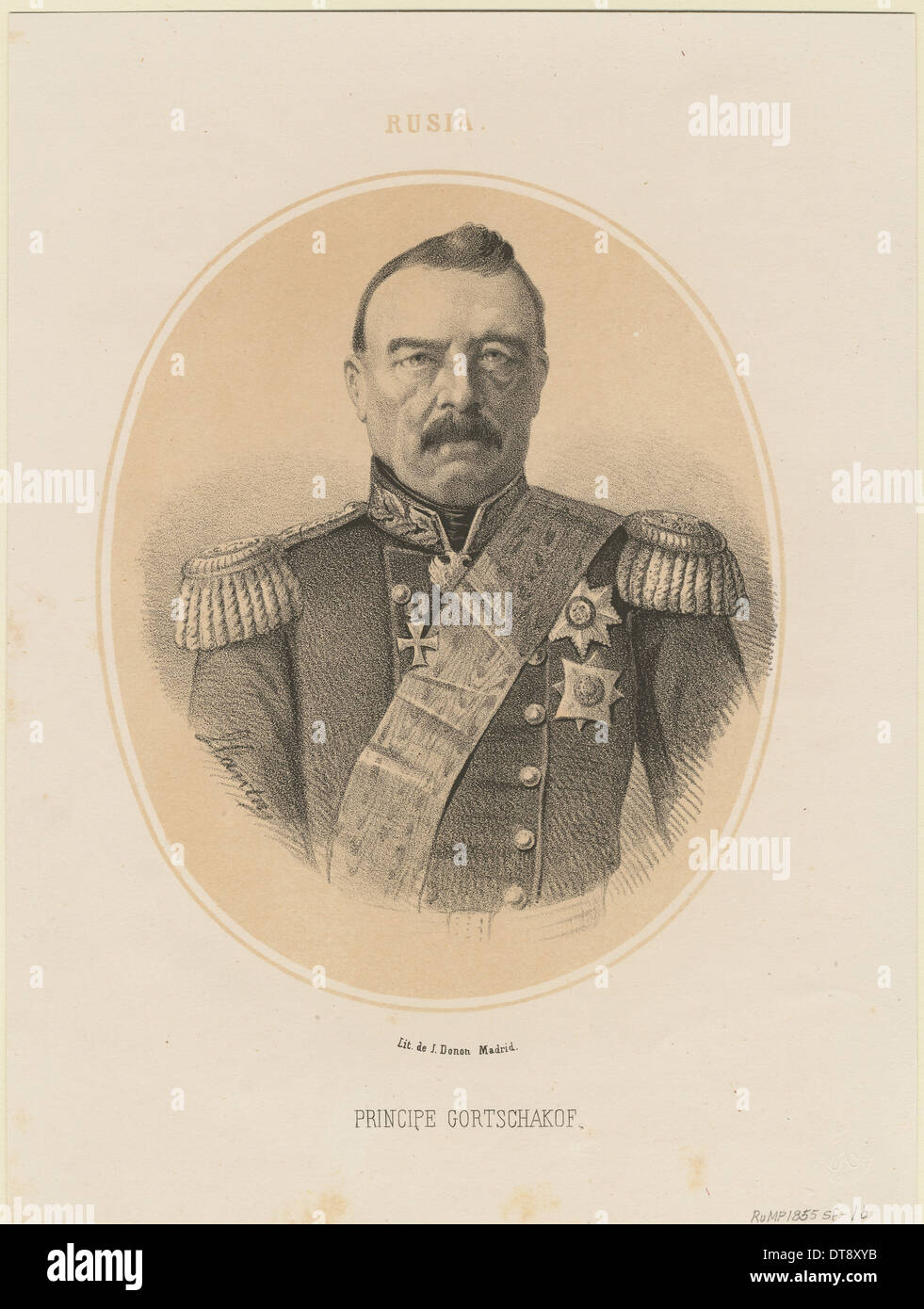 Portrait of Prince Mikhail Dmitrievich Gorchakov (1795-1861), 1865. Artist: Llanta, Jacques François Gaudérique (1807-1864) Stock Photo