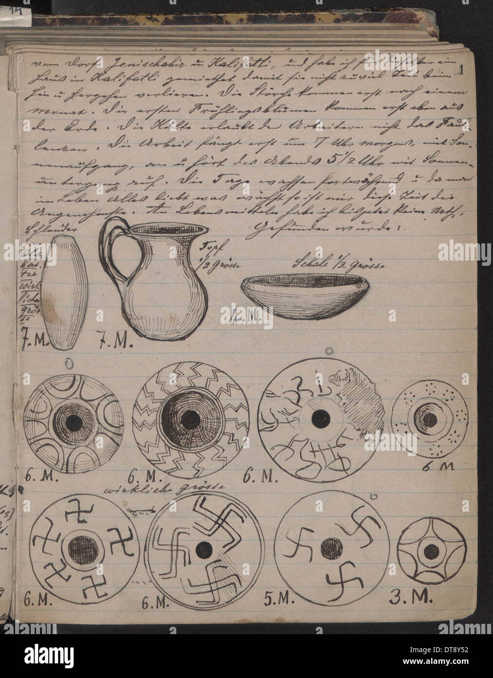 The Schliemann's diary contains sketches of discoveries, 1873. Artist: Schliemann, Heinrich (1822-1890) Stock Photo