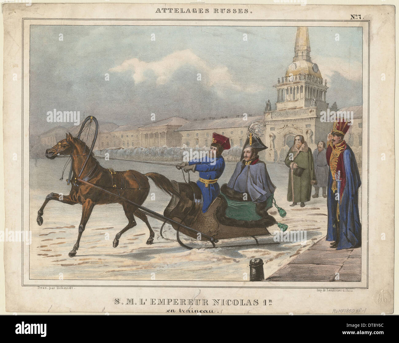 Nicholas I of Russia in a sleigh, 1850. Artist: Anonymous Stock Photo