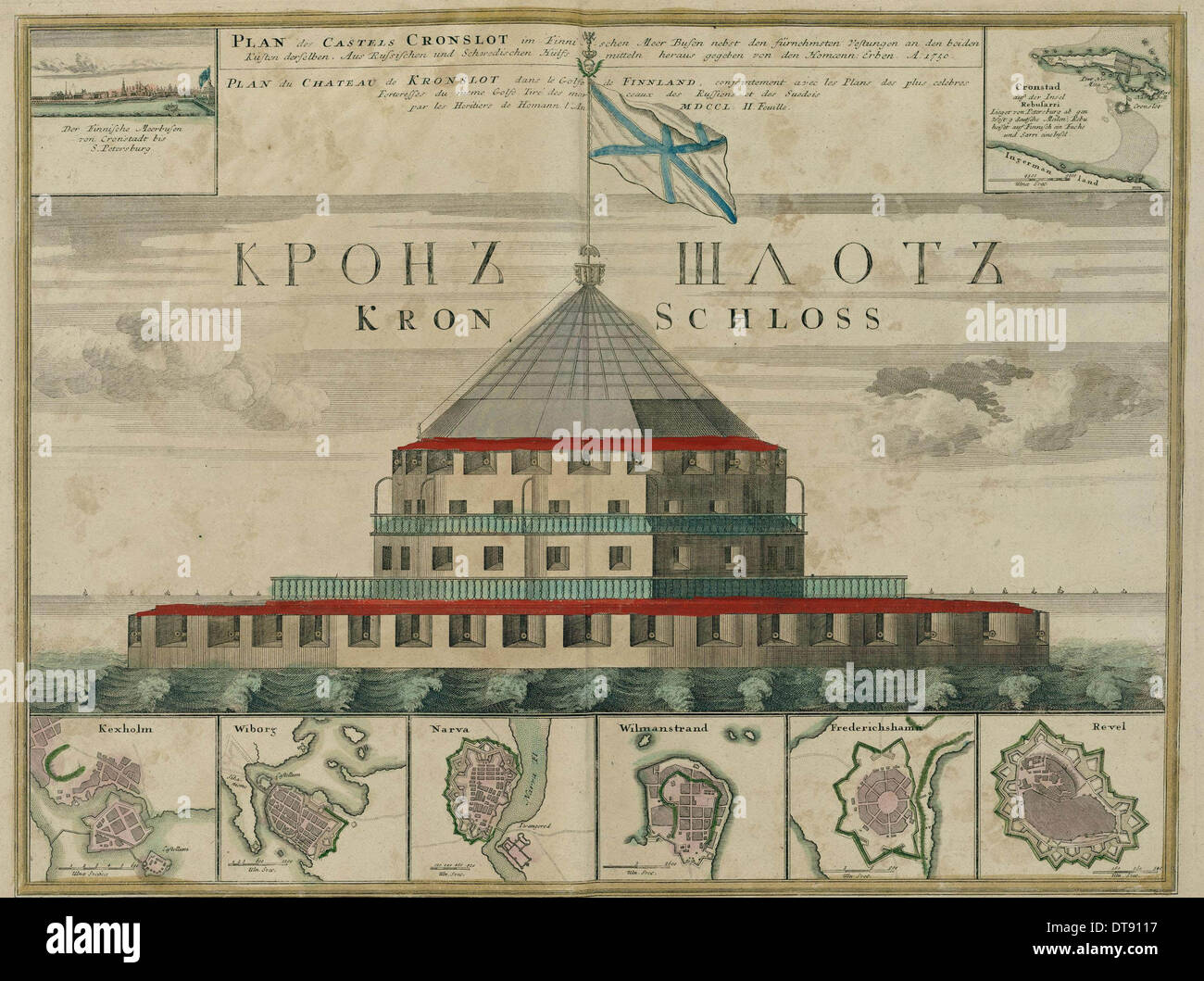 Plan of the Kronstadt Fortress, 1750. Artist: Homann, Johann Baptist (1663-1724) Stock Photo