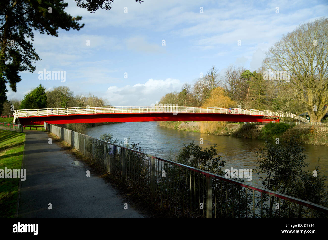 Millennium Footbridge crossing the River Taff between Sophia Gardens and Bute Park, Cardiff, Wales. Stock Photo