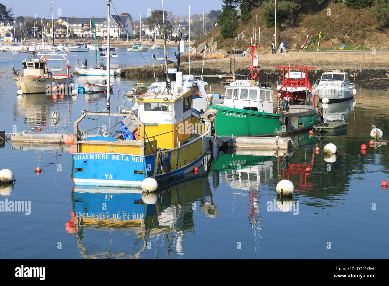 Harbor in Bretagne France with boats and blue sky on the Atlantic ocean Stock Photo