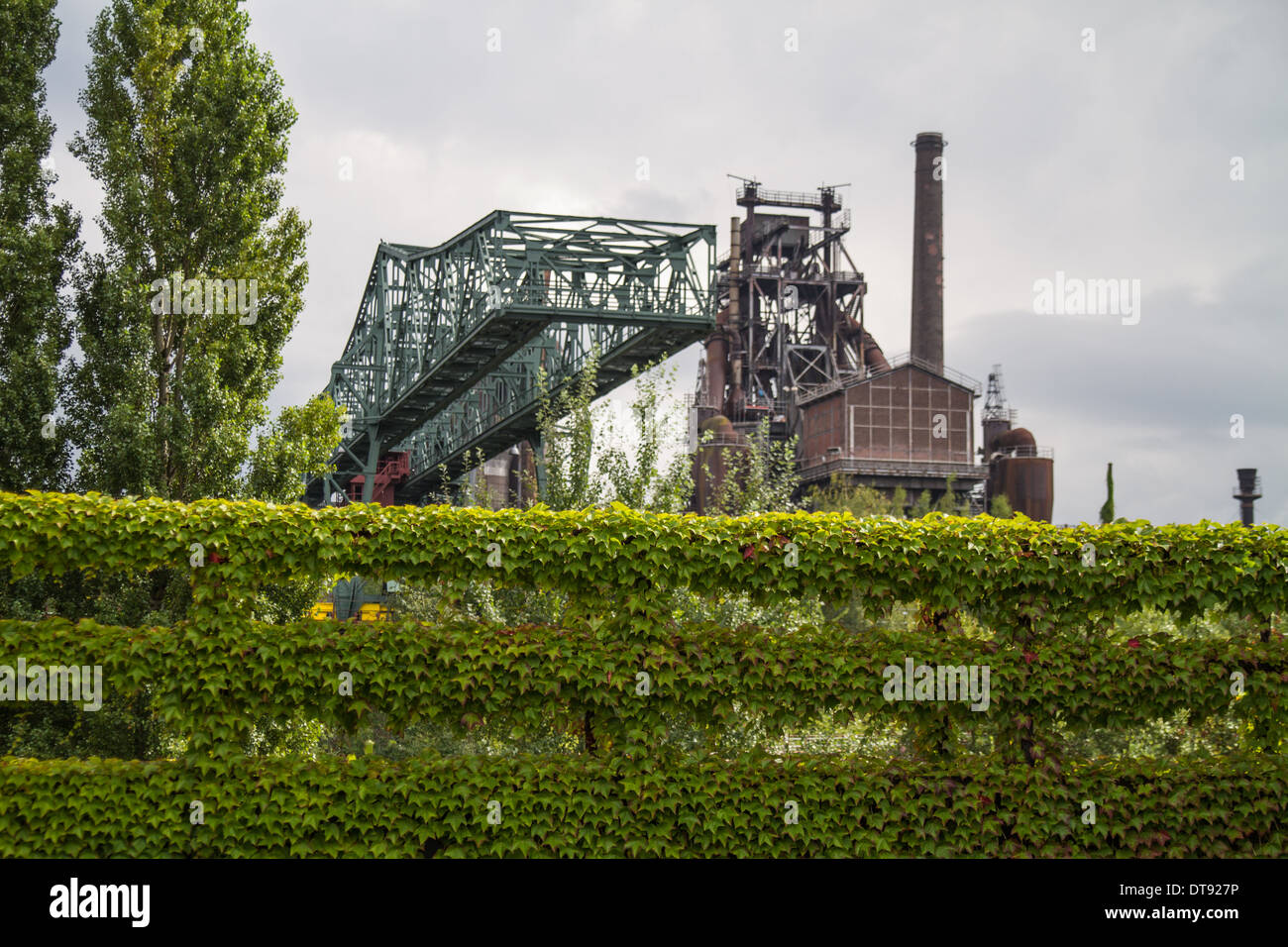 Landschaftpark Duisburg Nord Ivy overgrowing railings Stock Photo