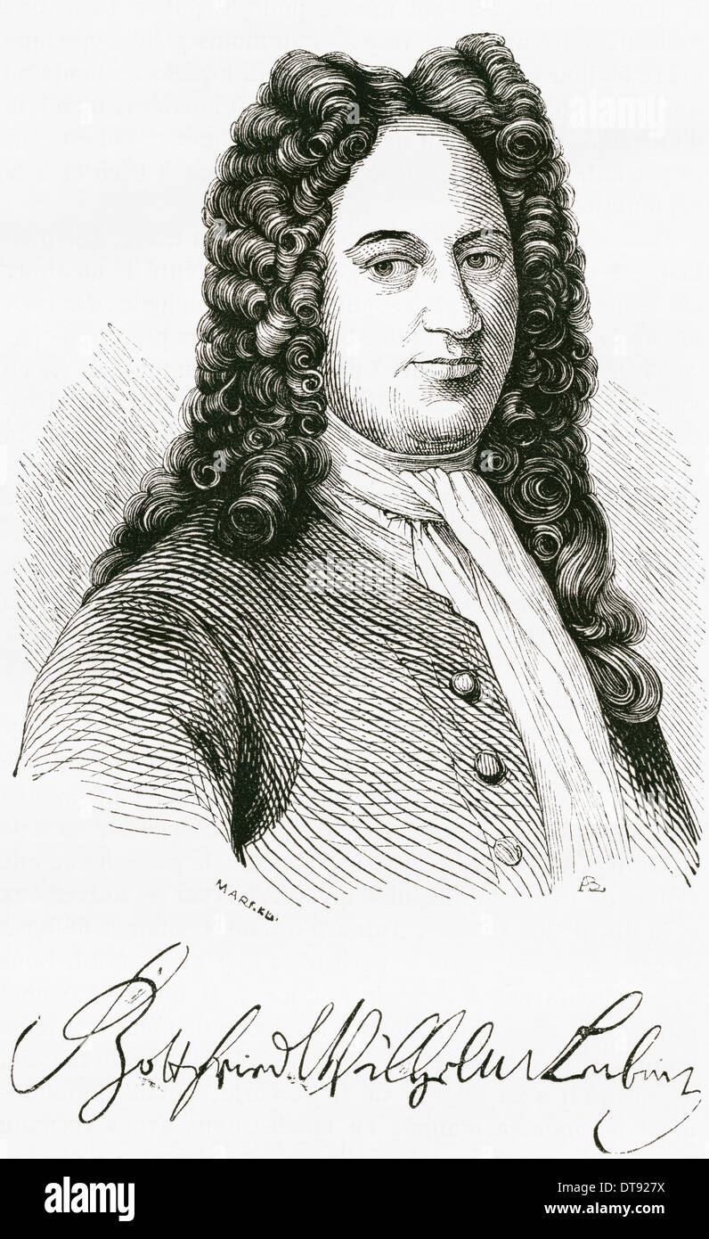Gottfried Wilhelm von Leibniz, 1646 – 1716. German mathematician and philosopher. Portrait and facsimile of his signature Stock Photo