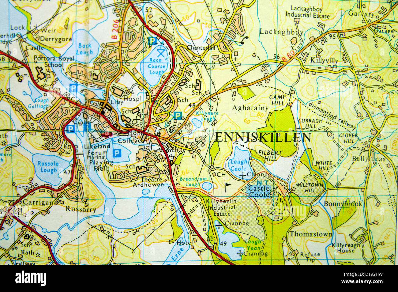 Detail of Ordnance Survey 1:50000 Discover Series Map of Lower Lough Erne, County Fermanagh, Northern Ireland. Stock Photo