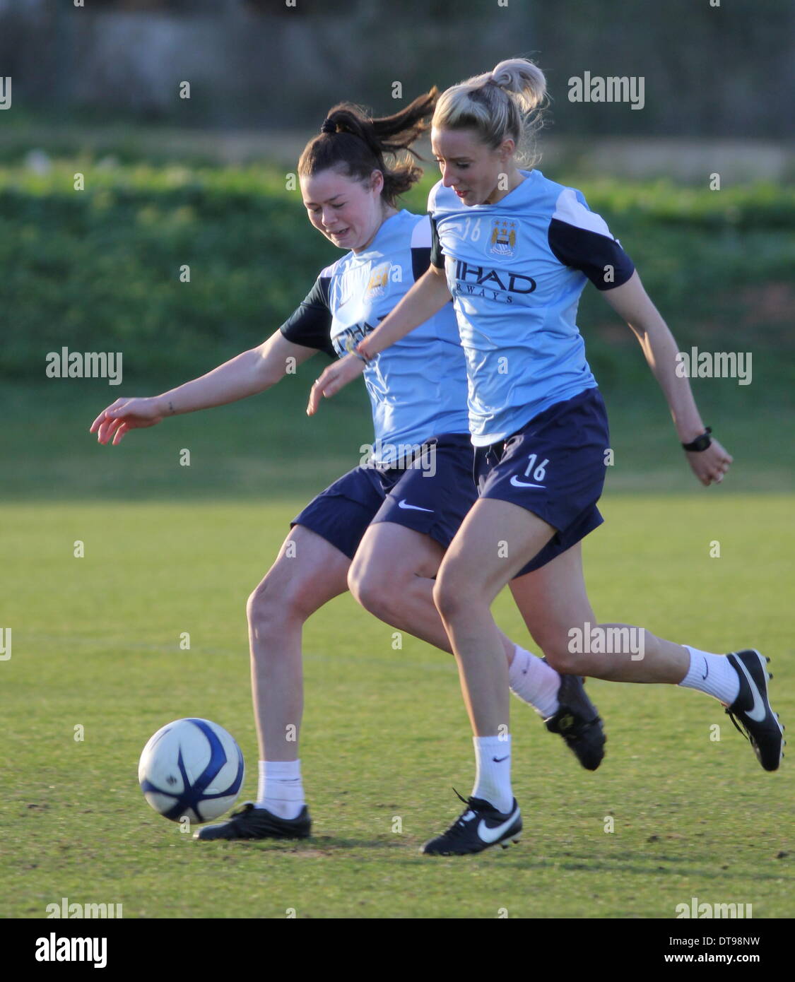 La Manga Club, Spain. 12th Feb, 2014. The newly formed Manchester City Women's team training at La Manga Club in Spain, complete with new signings.  Emma Lipman (right)  Credit:  Tony Henshaw/Alamy Live News Stock Photo
