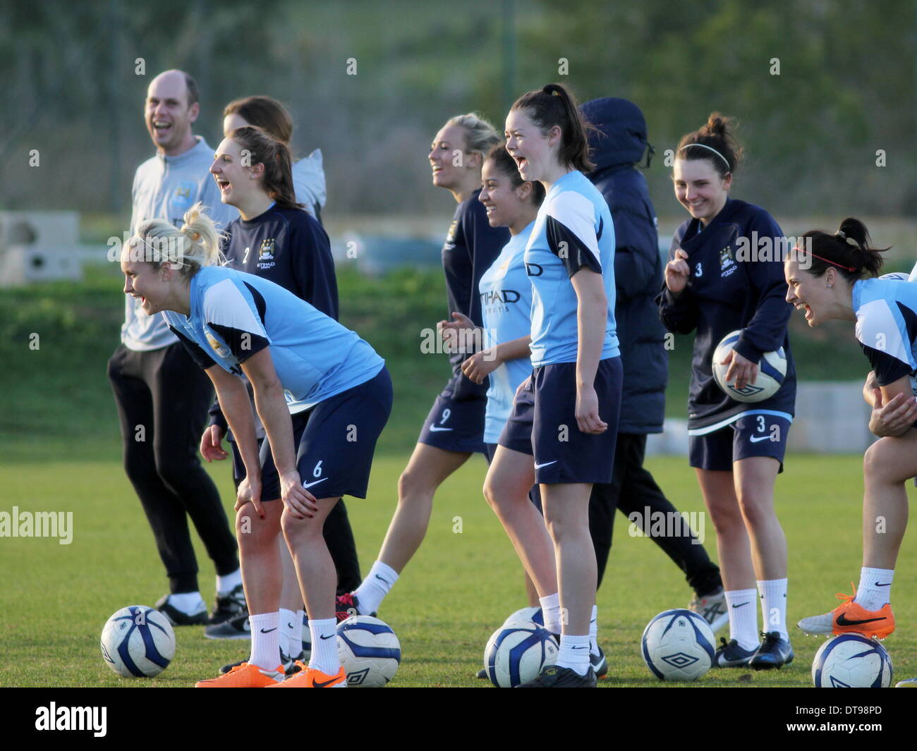 La Manga Club, Spain. 12th Feb, 2014. The newly formed Manchester City Women's team training at La Manga Club in Spain, complete with new signings.  A light-hearted moment in training Credit:  Tony Henshaw/Alamy Live News Stock Photo