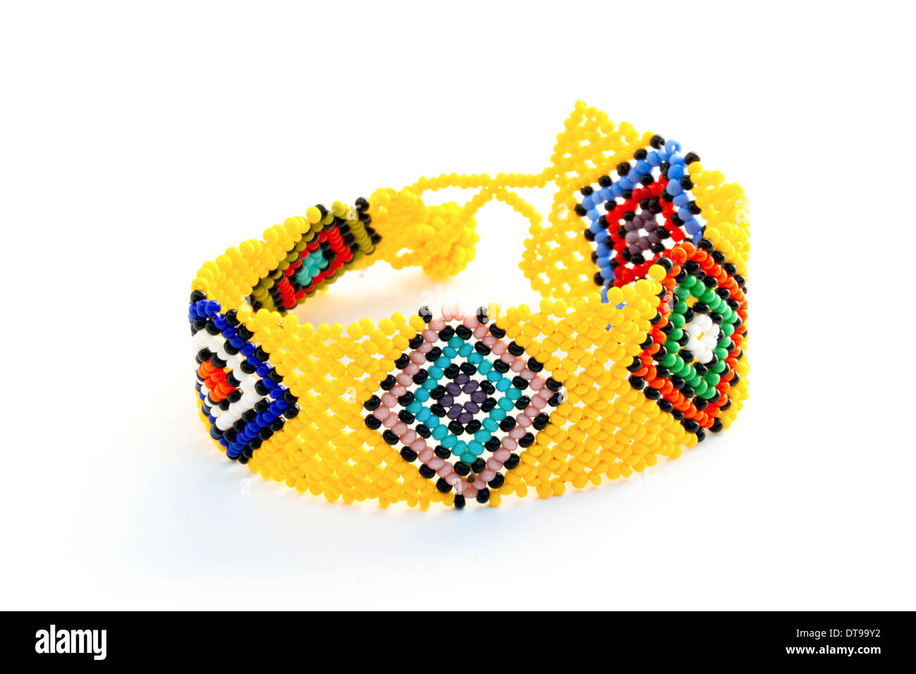 Colorful studio shot Zulu beaded wrist band bracelet on white Stock Photo