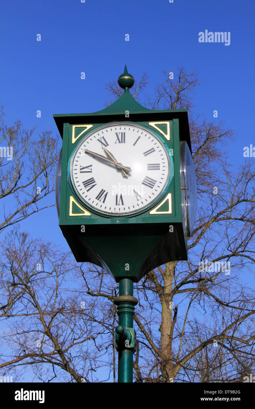 Oxshott village clock in the Elmbridge commuter belt, Surrey, England, UK Stock Photo