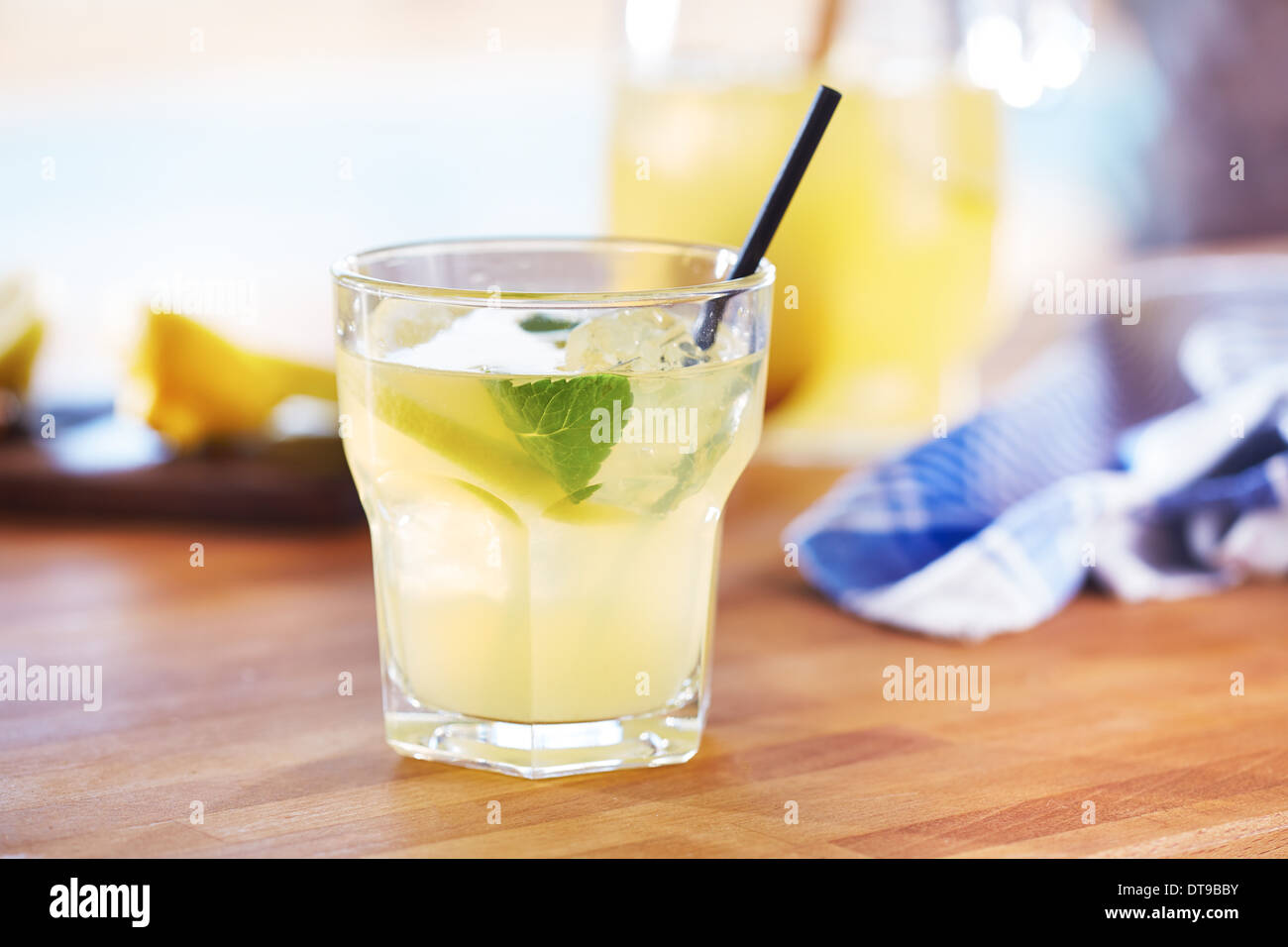 Glass of homemade lemonade in a poolside bar Stock Photo