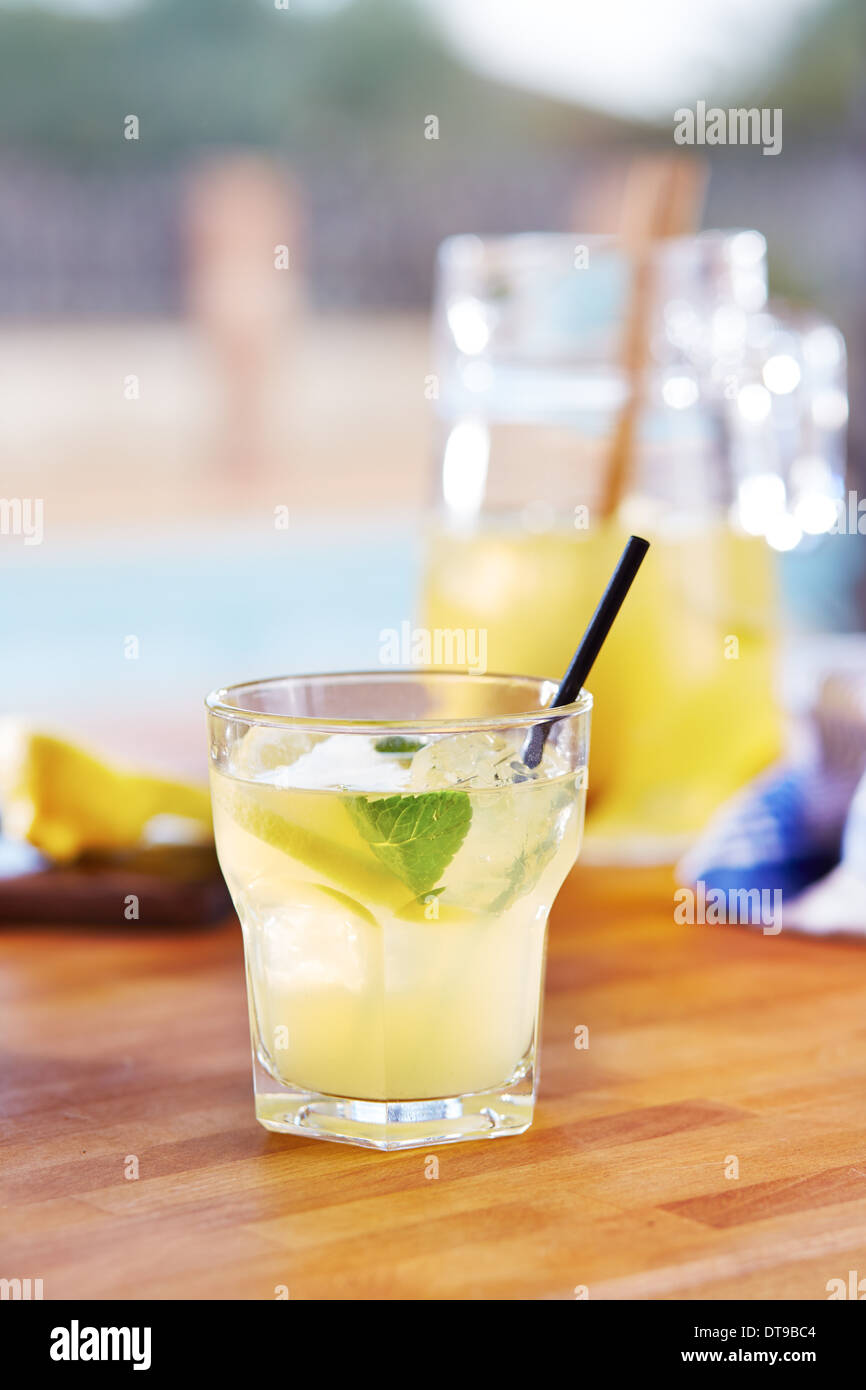 Glass of homemade lemonade in a poolside bar Stock Photo