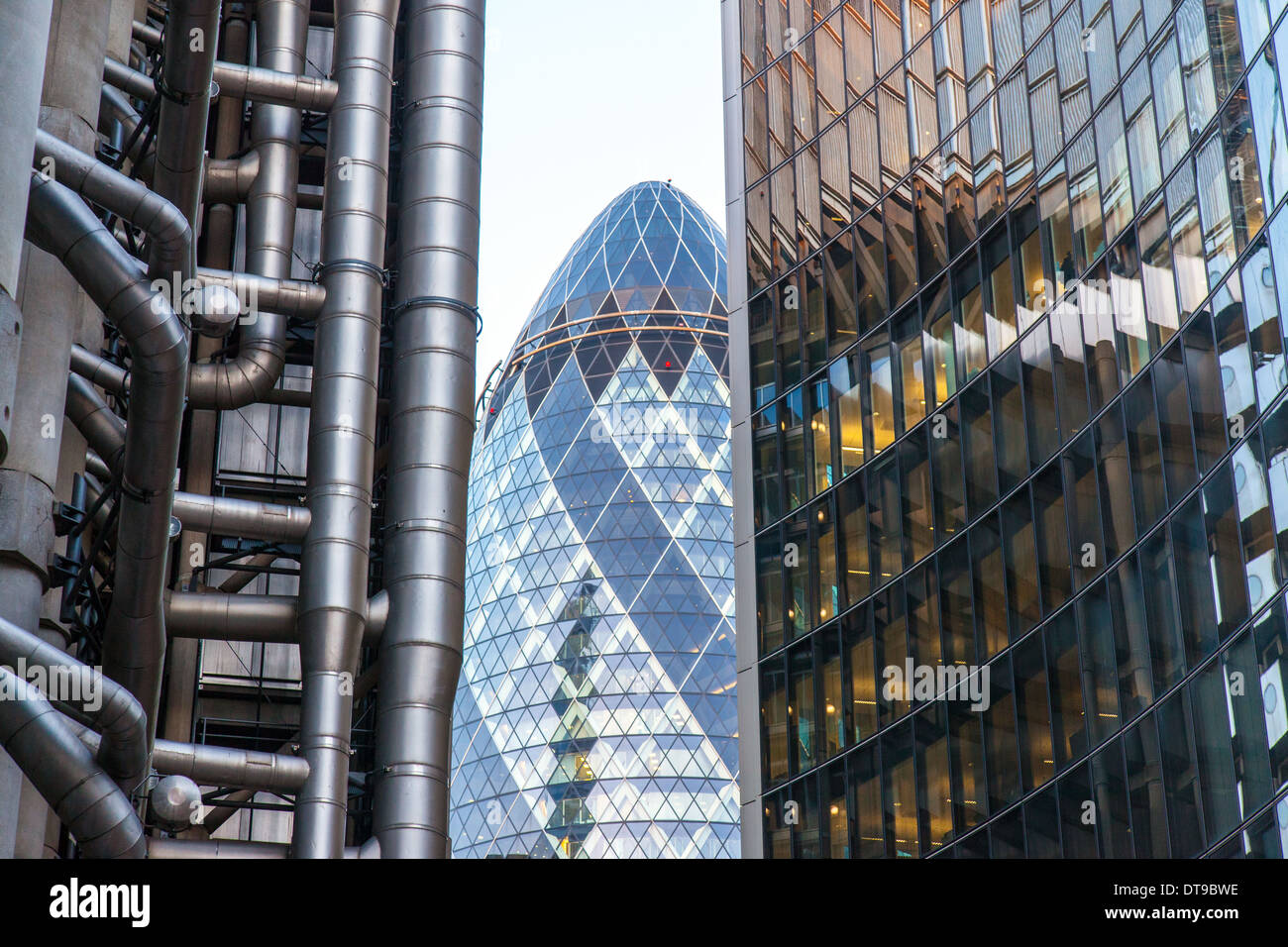 The City Of London with the Gherkin and Lloyds Building London UK Stock Photo