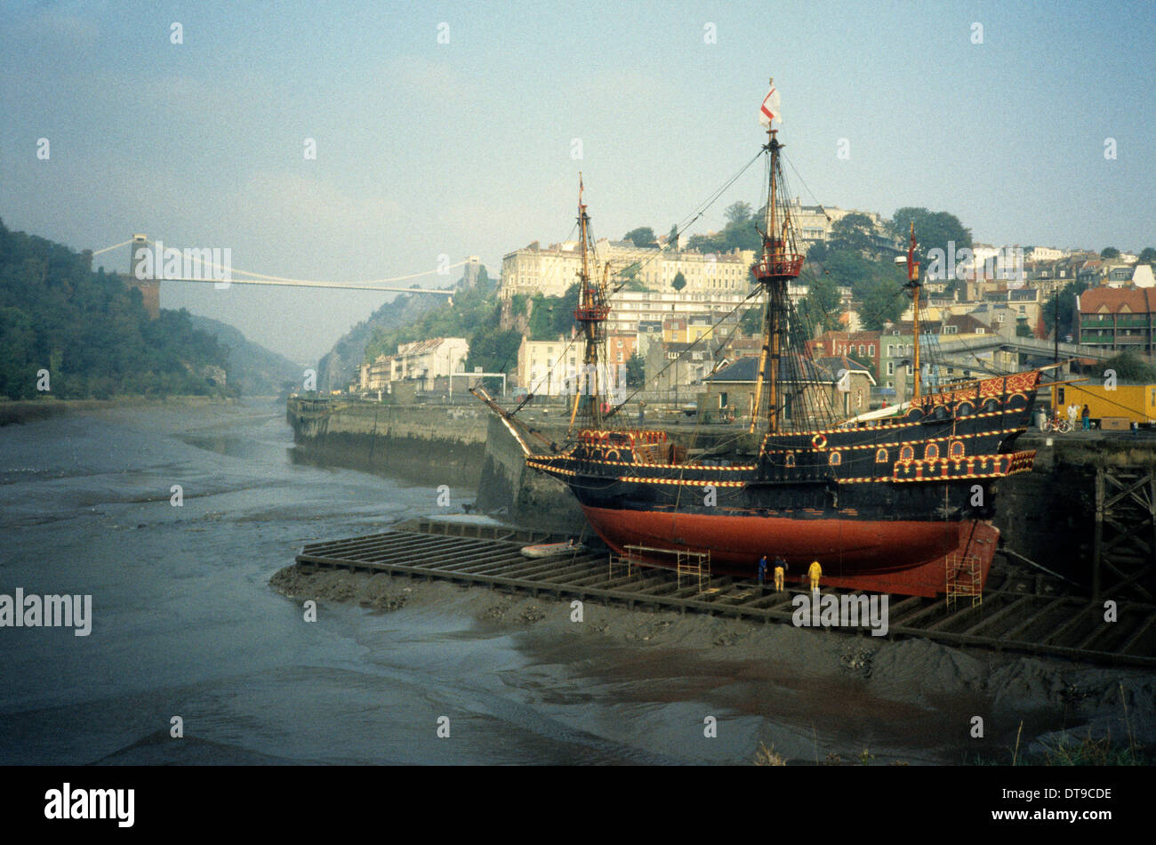 Replica of Golden Hind galleon ship in Bristol Uk 1986 Stock Photo