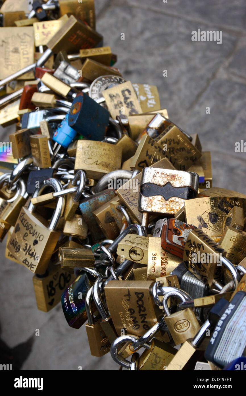 Love padlocks in Florence, Italy Stock Photo