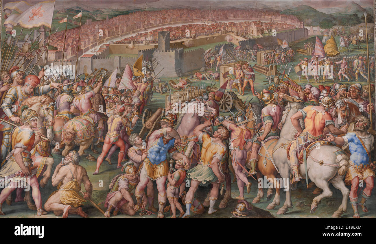 The storming of the fortress of Stampace in Pisa, 1568-1571. Artist: Vasari, Giorgio (1511-1574) Stock Photo