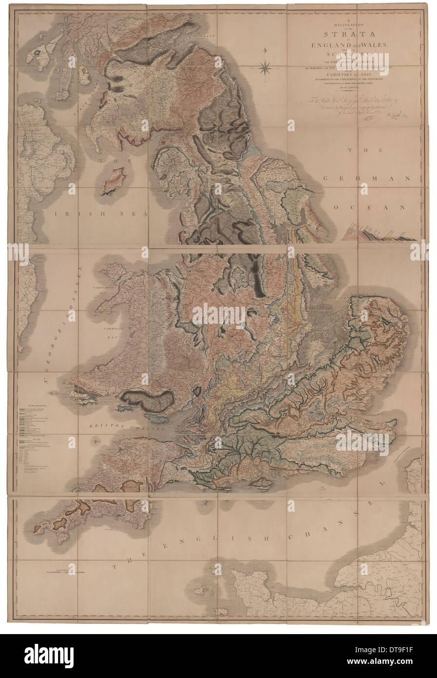 Delineation of the Strata of England and Wales with a Part of Scotland (The first geological map of  Artist: Smith, William (1769-1839) Stock Photo