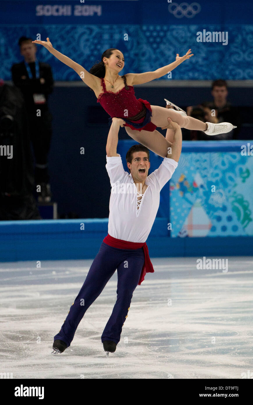 Sochi, Russia. 12th Feb, 2014. United States's Felicia Zhang and Nathan Bartholomay perform their routine during Team Pairs Free Skating at Iceberg Skating Palace during the 2014 Winter Olympics in Sochi. Credit:  Paul Kitagaki Jr./ZUMAPRESS.com/Alamy Live News Stock Photo