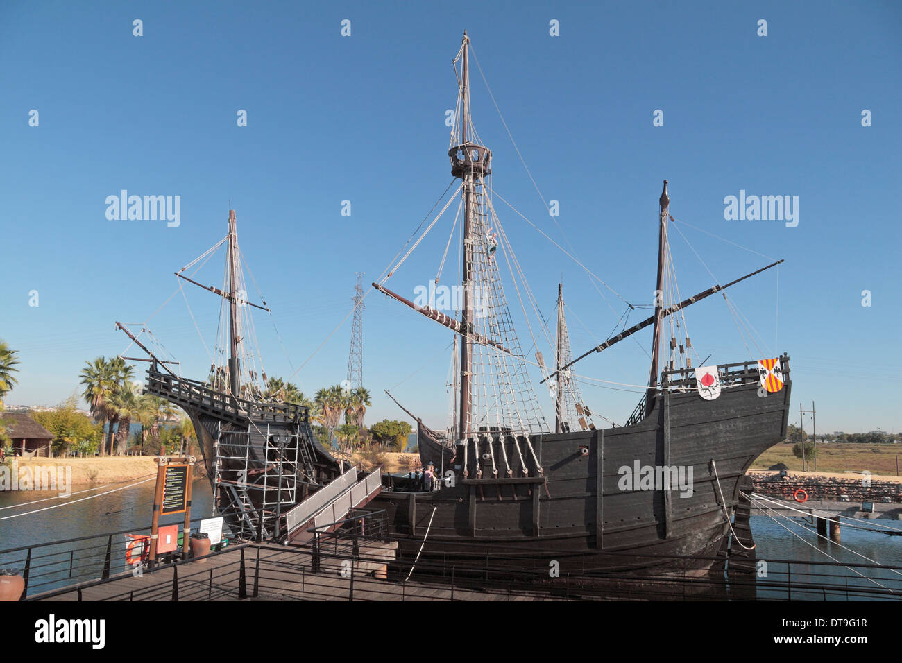 The Santa Maria  replica ship in the Wharf of the Caravels, Huelva, Andalusia, Spain. Stock Photo