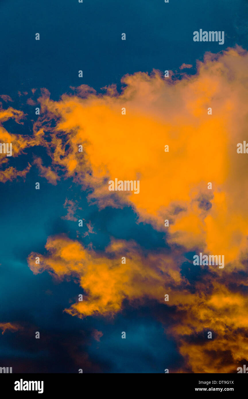 Dramatic pink, blue, red sunrise sky over small mountain town of Salida, Colorado, USA Stock Photo