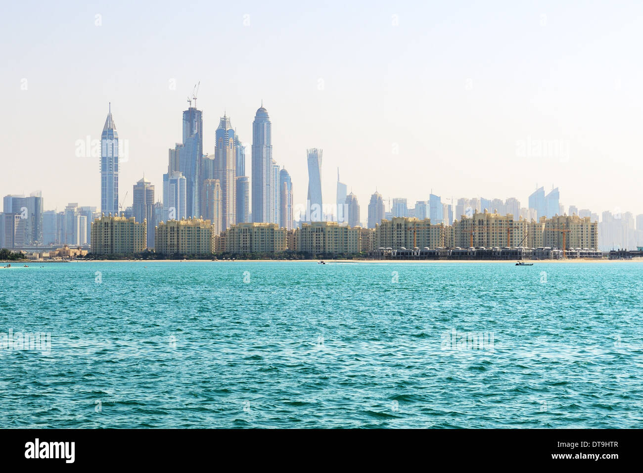 The view from Palm Jumeirah man-made island on Dubai city, UAE Stock Photo
