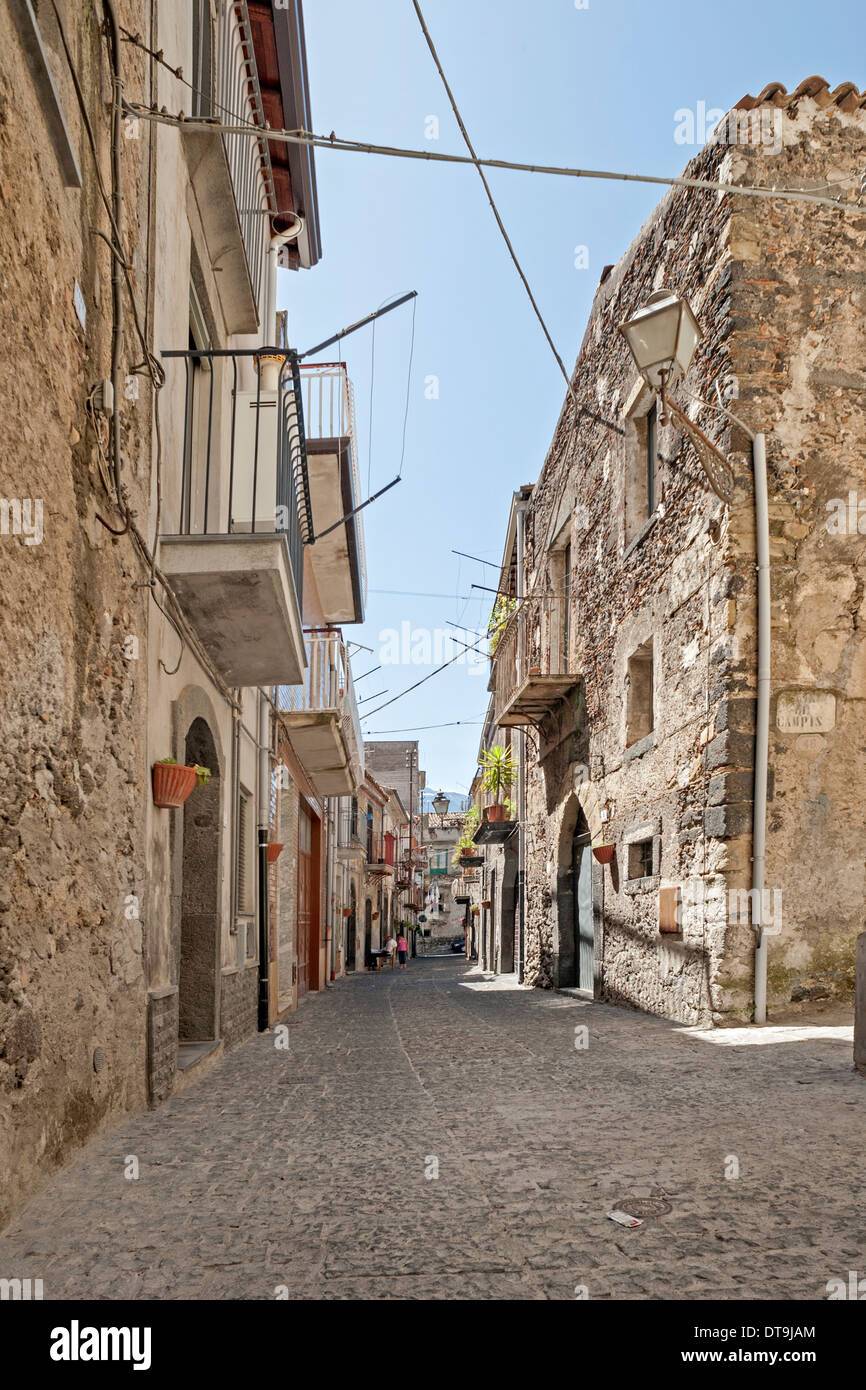 Street in Randazzo, near Mount Etna, Catania, Sicily, Italy Stock Photo