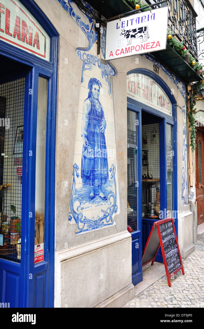 Traditional tiled cafe, Rua Augusta, Baixa District, Lisbon, Lisboa Region, Lisbon District, Portugal Stock Photo
