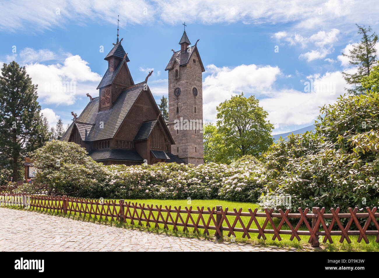 Old, wooden, Norwegian temple Wang in Karpacz, Poland Stock Photo