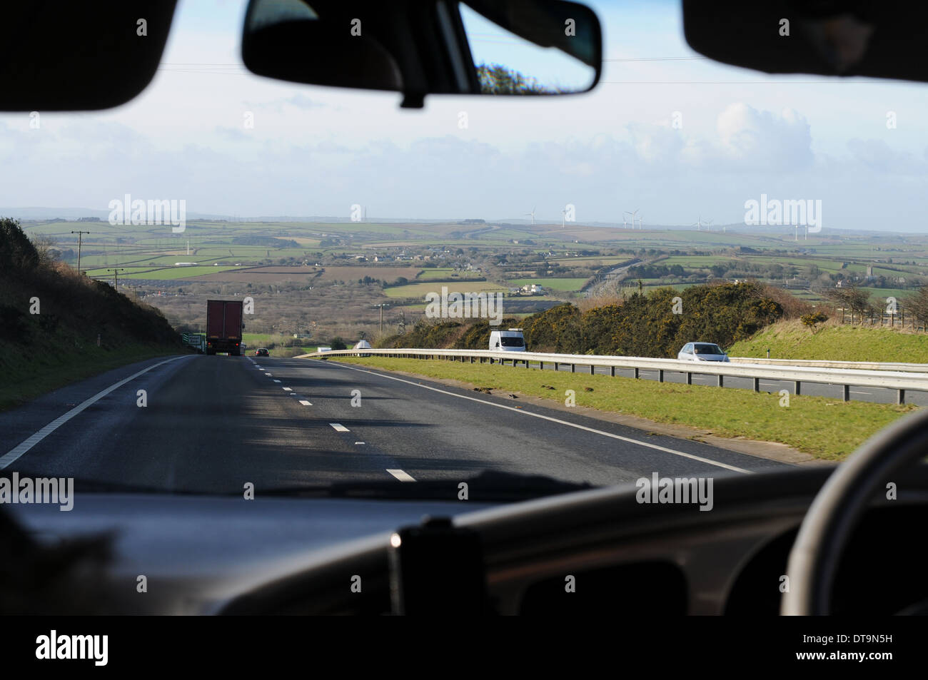 Main road from Newquay to Truro through the Countryside in Cornwall Stock Photo