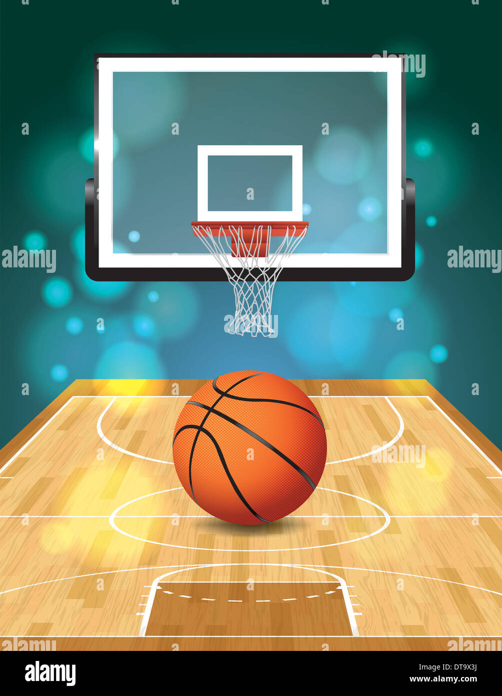 An illustration of a basketball court, ball, and hoop Stock Photo Alamy