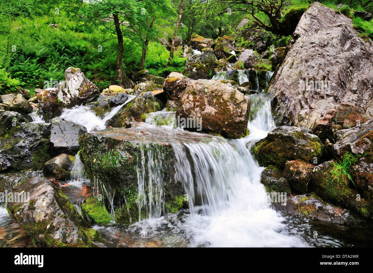 Mountain stream at the Three Sisters, Glen Coe, Ross Skye and Lochaber, Scottish Highlands, Scotland, United Kingdom Stock Photo